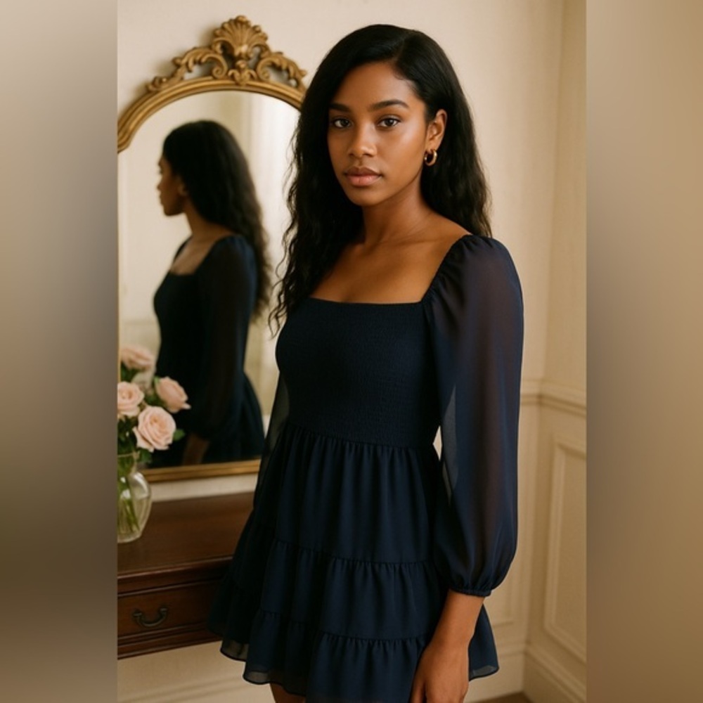 Quince Navy Babydoll Cocktail Dress Wedding Prom Formal Night Dress NWT XS 1260